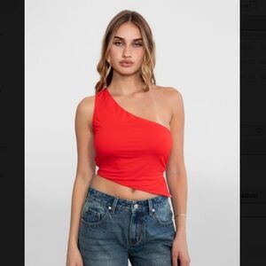 One-Shoulder Red Top
